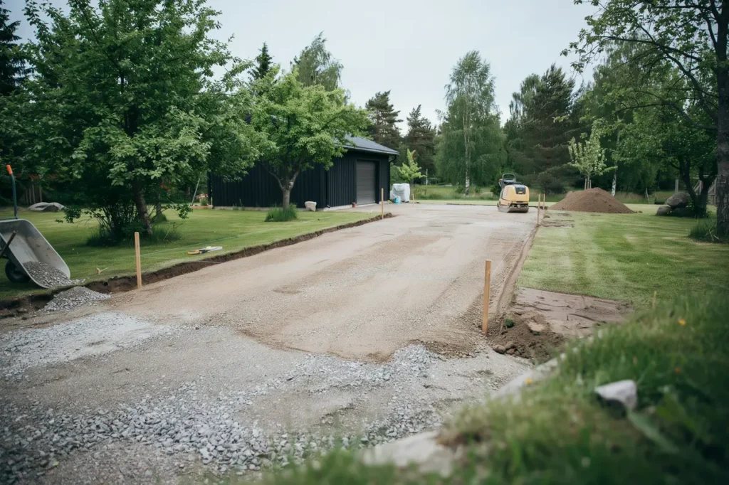 schaktning och f rberedande markarbete f r garageuppfart i smo
